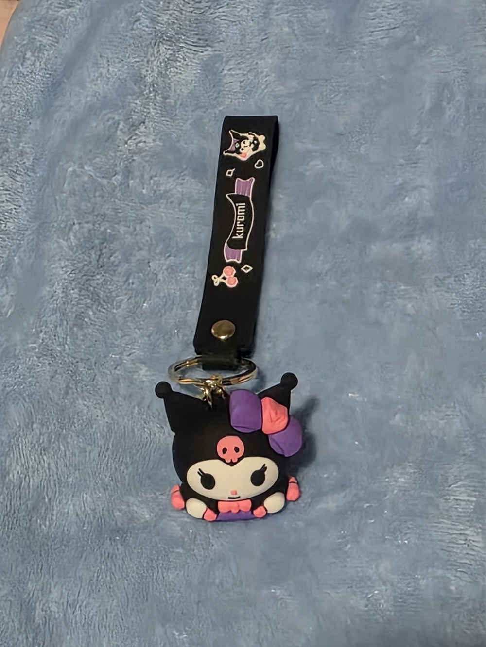 Kuromi Silicone Charm Keychain - Black with Pink & Purple Accents